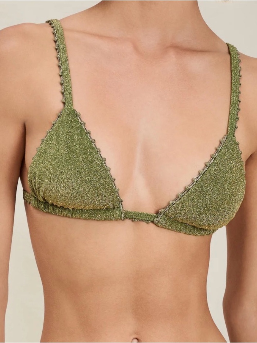 DEVON WINDSOR Olive Green Shimmer Triangle Bikini Top